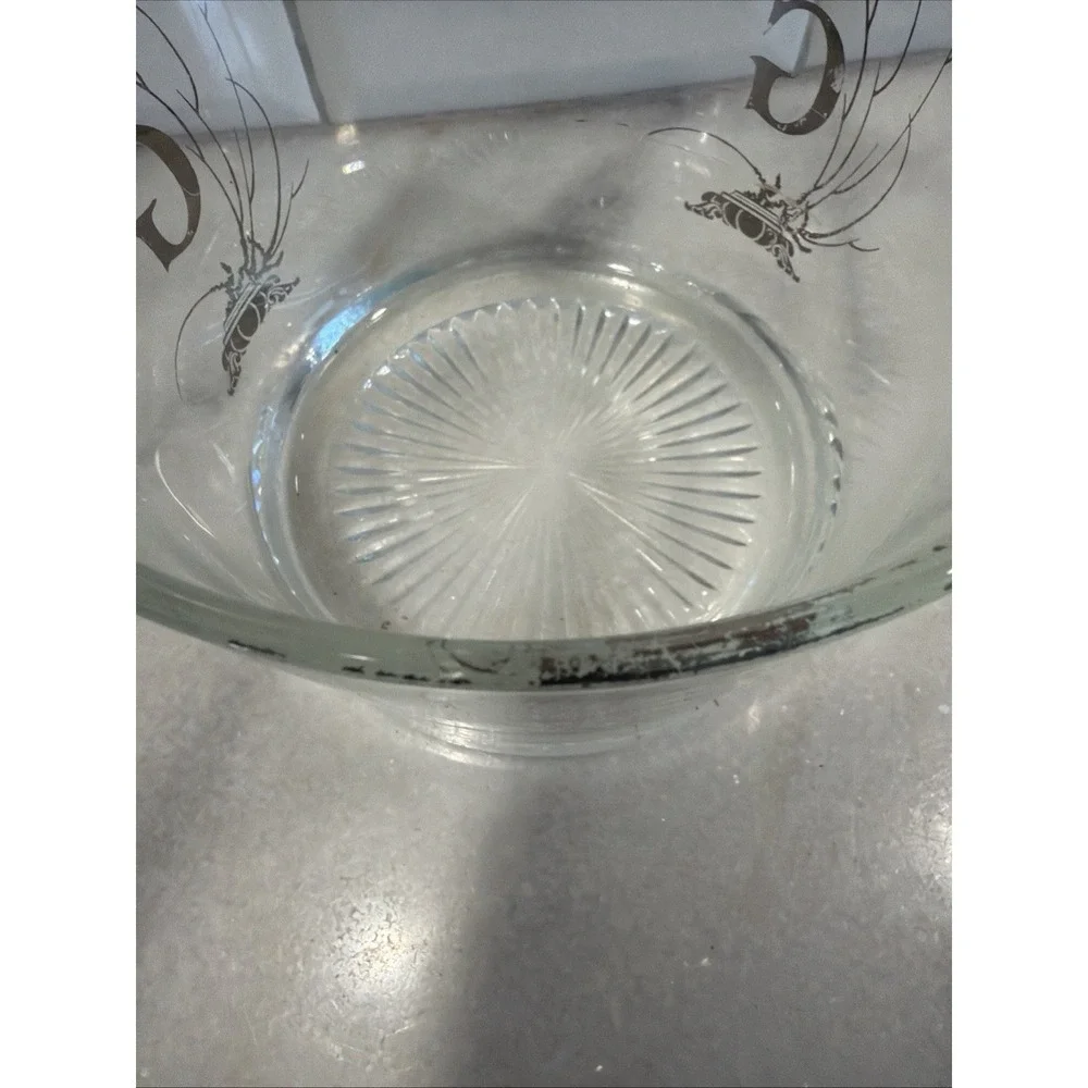 Collectible~Glass Ice Bucket~Letter G on Three Sides~Silver Trim Border~4 1/8